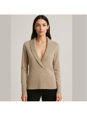 Ferrante Italy 100% Cashmere Beige Shawl Collar Sweater Size M
